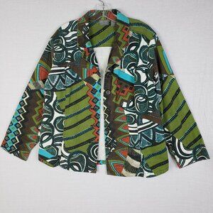 Chico's Jacket Colorful Abstract Print Shacket Lightweight Art-to-wear size 3/L